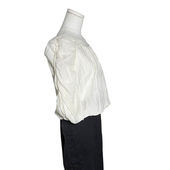 Max Studio Peasant Blouse XS Ivory Cotton Silk Poet Sleeve Boho Romantic Top - Picture 6 of 12